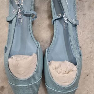 "CHANEL-like" Women's Denim Light Blue Slingback Flats
